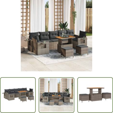 Divano da giardino con cuscino -  Set Divano da Giardino con cuscino 13 pcs Grigio polyrattan