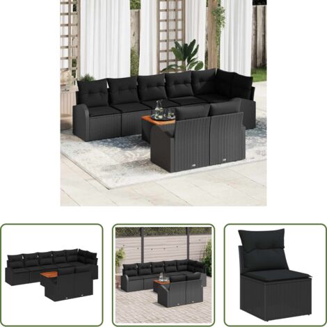 Divano da giardino con magazzino -  Set Divano da Giardino con archiviazione 9 pcs Nero polyrattan