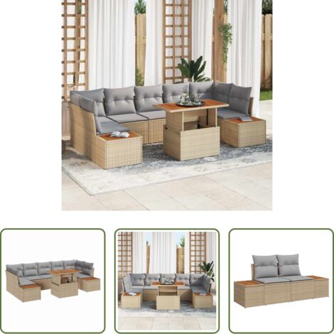 Divano da giardino con stoccaggio -  Set Divano da Giardino 8 pcs Beige Poly Rattan