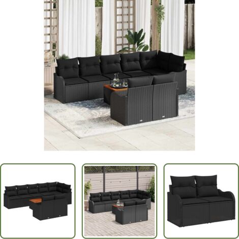 Divano da giardino con stoccaggio -  Set Divano da Giardino con archiviazione 9 pcs Nero polyrattan