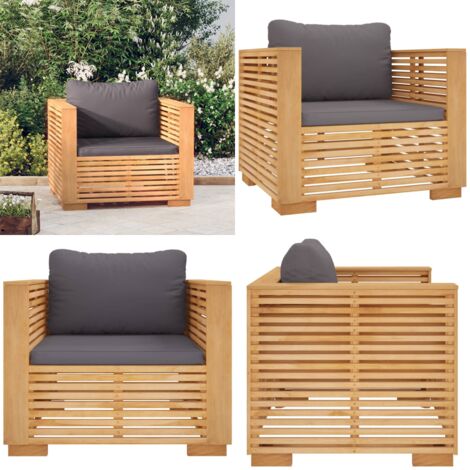Divano da Giardino Cuscini Grigio Scuro Legno Massello di Teak - Poltrona in legno - Teak