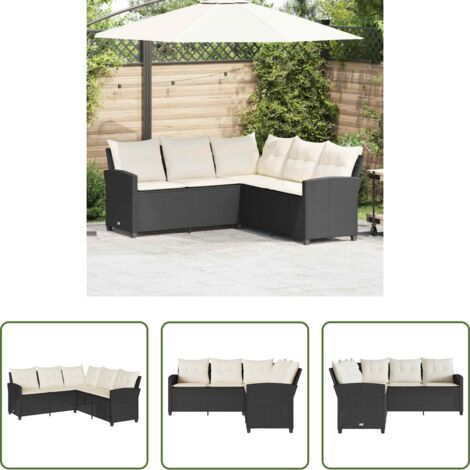 Divano da giardino -  Divano a Forma di L con Cuscini in Polyrattan Nero