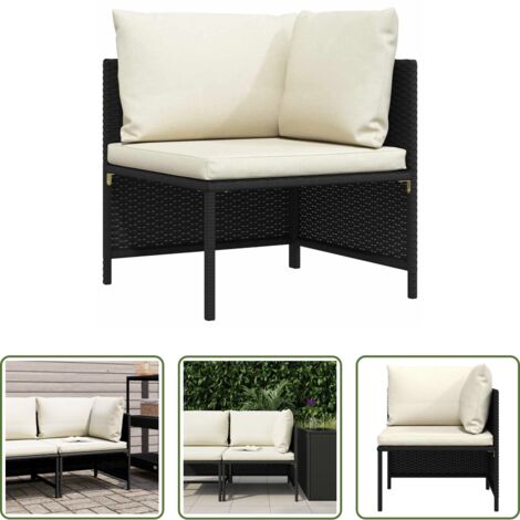 Divano da giardino -  Divano ad Angolo Modulare con Cuscini in Polyrattan Nero