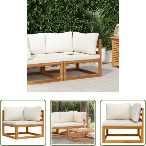 Divano da giardino -  Divano Angolare Modulare Cuscini Bianco Crema Massello d'Acacia