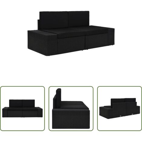 Divano da giardino -  Divano Modulare a 2 Posti in Polyrattan Nero