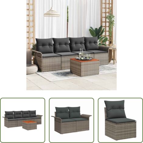 Divano da giardino grigio - Set Divano da Giardino 5 pcs Grigio polyrattan