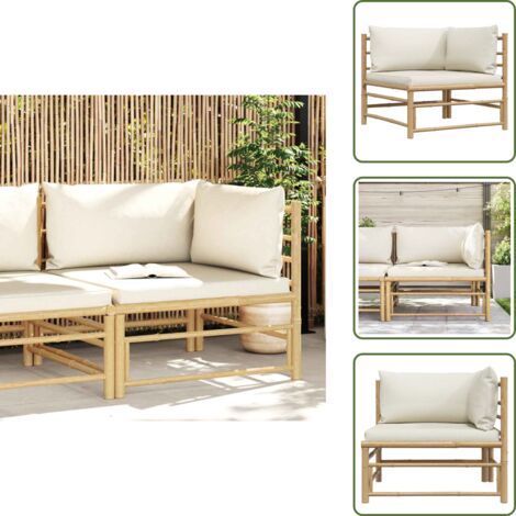 Divano da giardino in bambù - vidaXL Divano Angolare da Giardino con Cuscini Bianco Crema in Bambù - Divano da terrazza