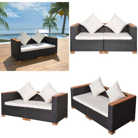 Divano da Giardino in Polyrattan Nero - Rattan - Poliestere