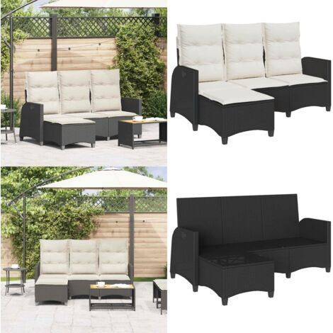 Divano da Giardino Reclinabile a L con Cuscini Nero Polyrattan - Divano reclinabile - Cuscini da seduta