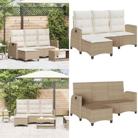 Divano da Giardino Reclinabile con Cuscini a L Beige Polyrattan - Divano reclinabile - Cuscini da seduta