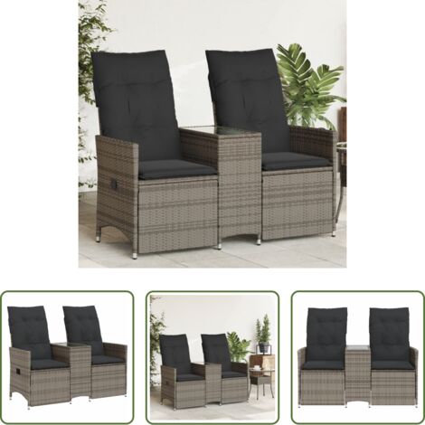 Divano da giardino reclinabile -  Divano Giardino Reclinabile 2 Posti Tavolino Grigio Polyrattan