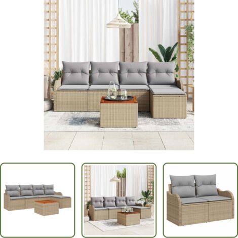 Divano da giardino resistente -  Set Divano da Giardino con cuscino 6 pcs Beige polyrattan