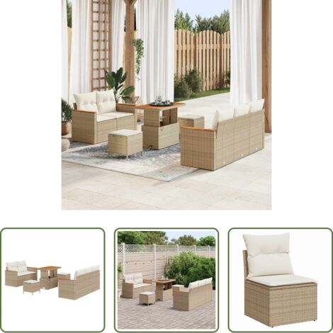 Divano da giardino -  Set Divano da Giardino 10 pcs Beige e Crema polyrattan