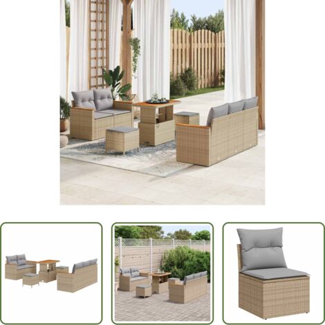 Divano da giardino -  Set Divano da Giardino 10 pcs Beige e Grigio Chiaro polyrattan