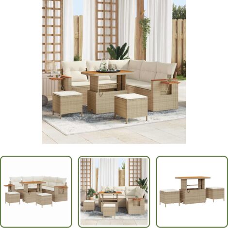 Divano da giardino -  Set Divano da Giardino 9 pcs Beige e Crema polyrattan