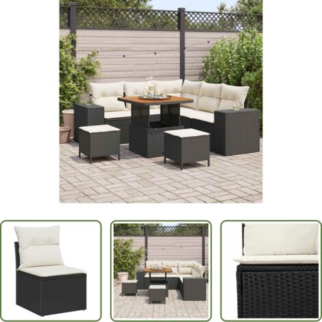 Divano da giardino -  Set Divano da Giardino con cuscino 8 pcs Nero polyrattan