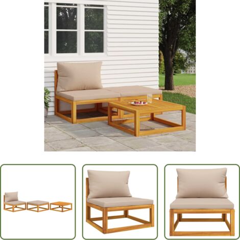 Divano da giardino -  Set Mobili da Giardino 3pz con Cuscini Legno Massello di Acacia