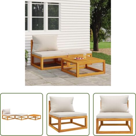 Divano da giardino -  Set Mobili da Giardino 3pz con Cuscini Legno Massello di Acacia