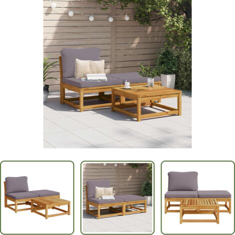 Divano da giardino -  Set Mobili da Giardino 3pz con Cuscini Legno Massello di Acacia
