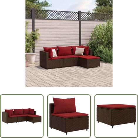 Divano da giardino -  Set Mobili da Giardino 4 pz con Cuscini in Polyrattan Marrone