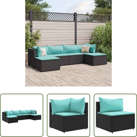 Divano da giardino -  Set Mobili da Giardino 6 pz con Cuscini in Polyrattan Nero