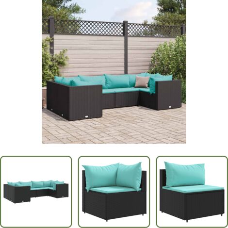 Divano da giardino -  Set Mobili da Giardino 6 pz con Cuscini in Polyrattan Nero