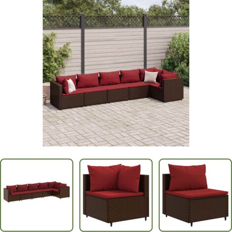 Divano da giardino -  Set Mobili da Giardino 6pz con Cuscini in Polyrattan Marrone