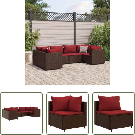 Divano da giardino -  Set Mobili da Giardino 6pz con Cuscini in Polyrattan Marrone