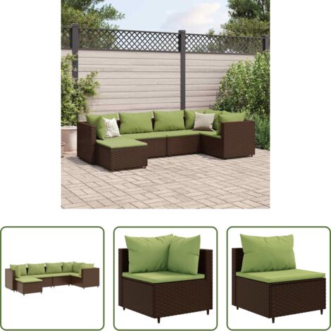 Divano da giardino -  Set Mobili da Giardino 6pz con Cuscini in Polyrattan Marrone