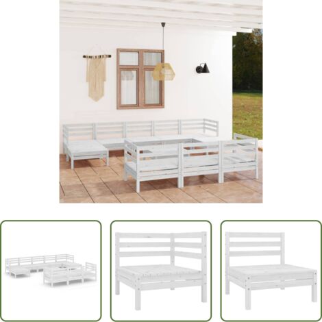 Divano da giardino -  Set Salotto da Giardino 11 pz in Legno Massello di Pino Bianco