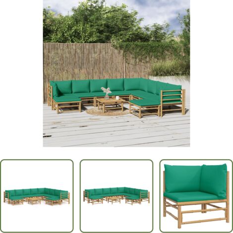 Divano da giardino -  Set Salotto da Giardino 11pz con Cuscini Verdi Bambù