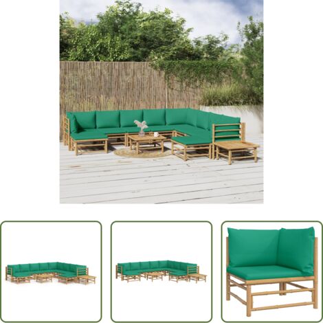 Divano da giardino -  Set Salotto da Giardino 12pz con Cuscini Verdi Bambù