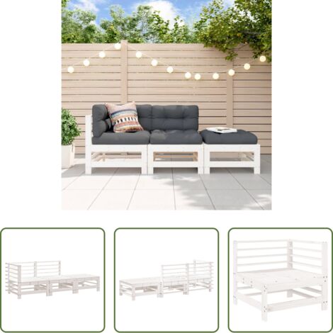 Divano da giardino -  Set Salotto da Giardino 3 pz Bianco in Legno Massello di Pino