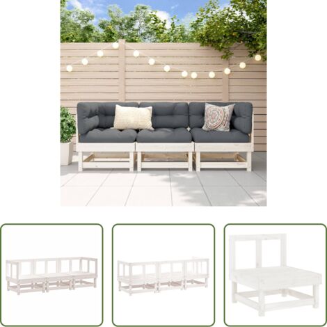 Divano da giardino -  Set Salotto da Giardino 3 pz Bianco in Legno Massello di Pino