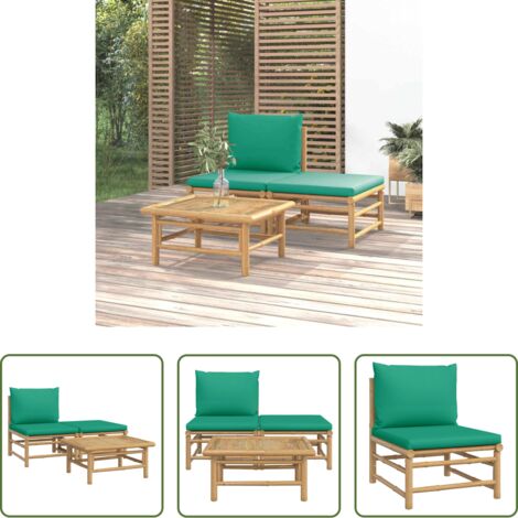 Divano da giardino -  Set Salotto da Giardino 3pz con Cuscini Verdi Bambù