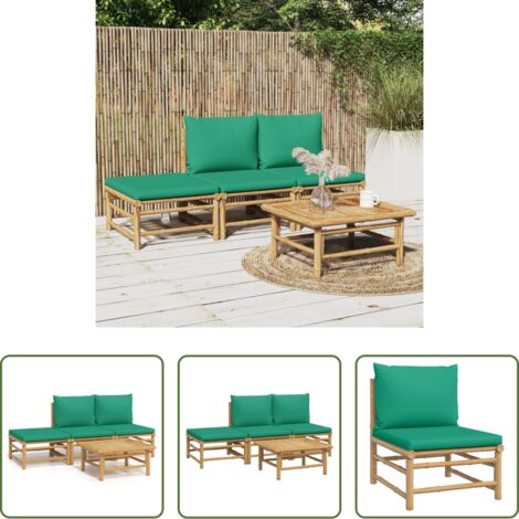 Divano da giardino -  Set Salotto da Giardino 4pz con Cuscini Verdi Bambù