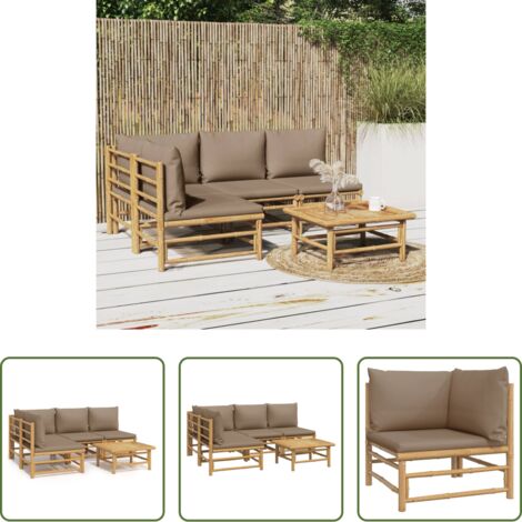 Divano da giardino -  Set Salotto da Giardino 5pz con Cuscini Tortora Bambù