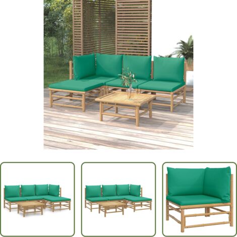 Divano da giardino -  Set Salotto da Giardino 5pz con Cuscini Verdi Bambù