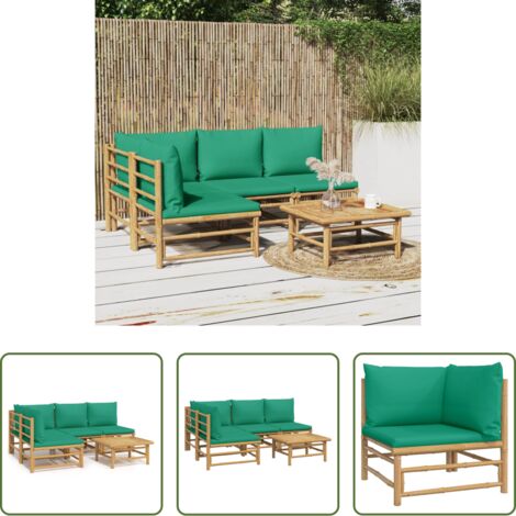 Divano da giardino -  Set Salotto da Giardino 5pz con Cuscini Verdi Bambù