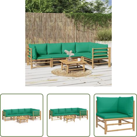 Divano da giardino -  Set Salotto da Giardino 6pz con Cuscini Verdi Bambù