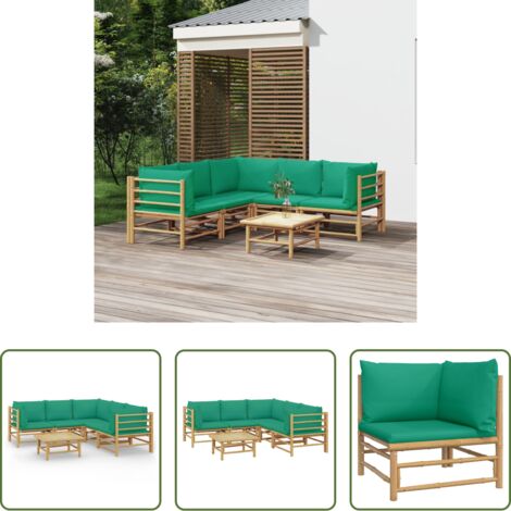 Divano da giardino -  Set Salotto da Giardino 6pz con Cuscini Verdi Bambù