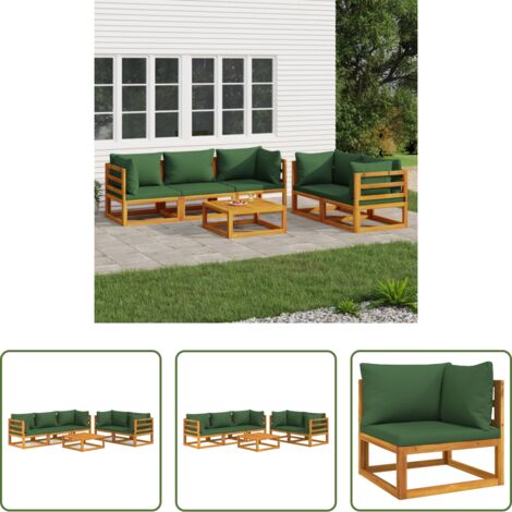 Divano da giardino -  Set Salotto da Giardino 6pz con Cuscini Verdi in Legno Massello