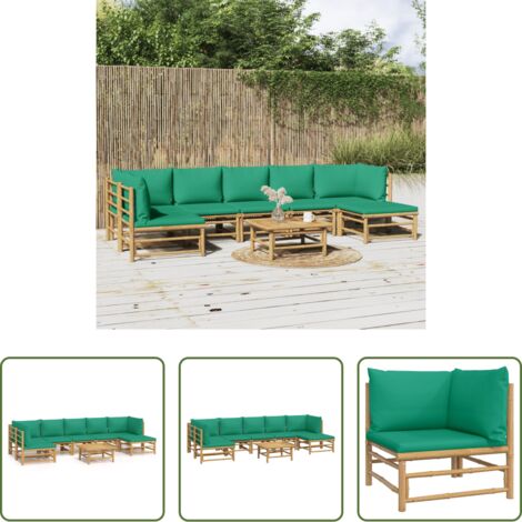 Divano da giardino -  Set Salotto da Giardino 8pz con Cuscini Verdi Bambù