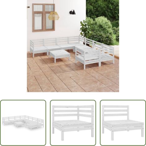 Divano da giardino -  Set Salotto da Giardino 9 pz in Legno Massello di Pino Bianco