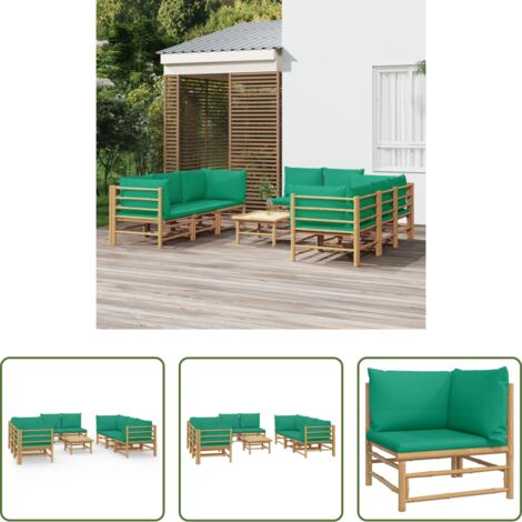 Divano da giardino -  Set Salotto da Giardino 9pz con Cuscini Verdi Bambù