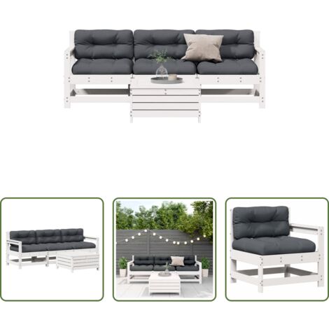 Divano da giardino -  Set Salotto Giardino 4pz con Cuscini Bianco Legno Massello Pino