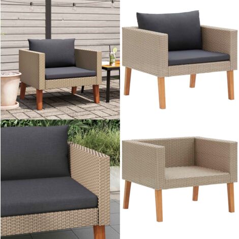 Divano da Giardino Singolo con Cuscini in Polyrattan Beige - Poltrona da giardino - Rattan PE