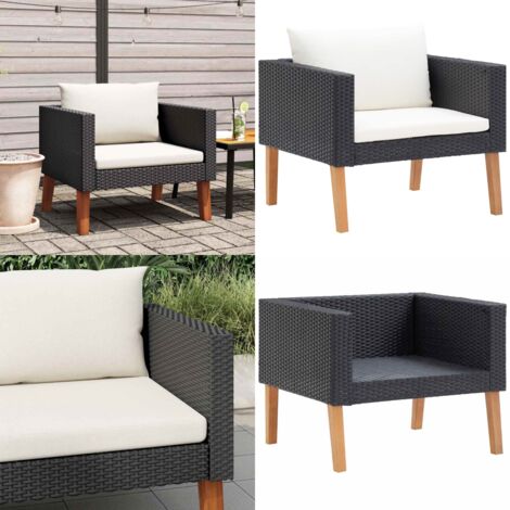 Divano da Giardino Singolo con Cuscini in Polyrattan Nero - Poltrona da giardino - Rattan PE