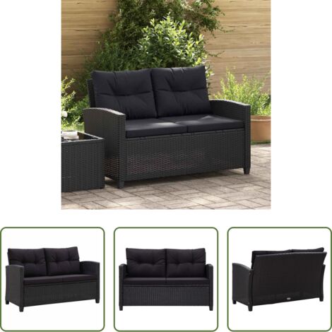 Divano da patio -  Divano da Giardino 2 Posti con Cuscini Nero 124 cm Polyrattan