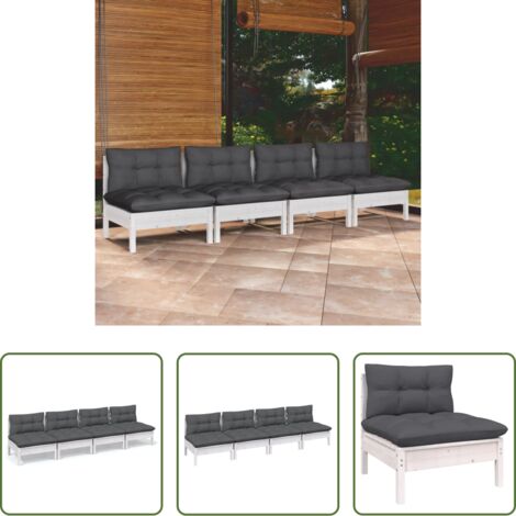 Divano da patio -  Divano da Giardino 4 Posti con Cuscini Antracite Legno di Pino